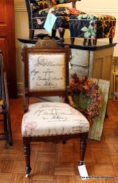 Eastlake Walnut Victorian Chair with Modern Linen Script Fabric